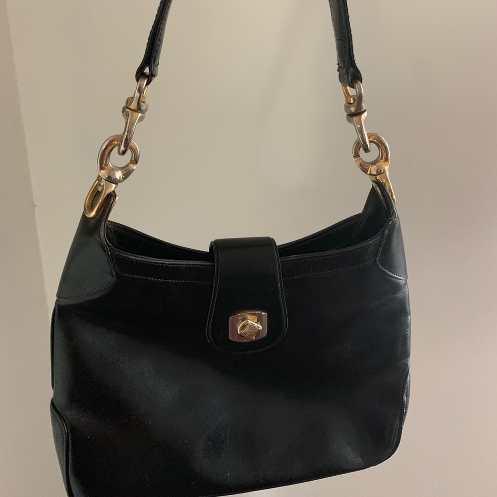 Celine Black Shoulder Bag with Gold Accents